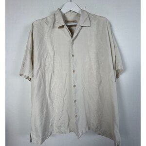 Tommy Bahama Mens Silk Jacquard Floral Button-Up Short Sleeve Shirt XLX Ivory